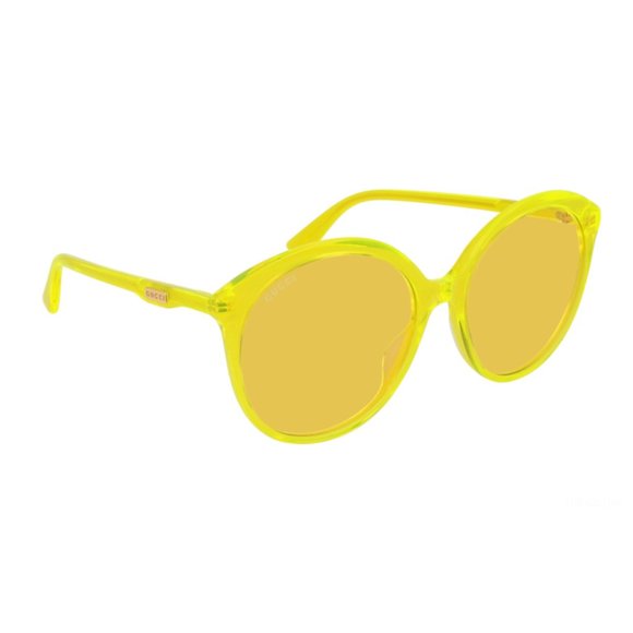 New in Case Original $495 GUCCI Sunglasses GG0257S 004 Round Neon Yellow Acetate